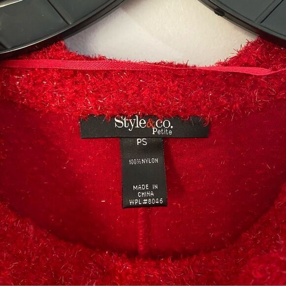 Style & Co Women’s Cowl Neck Eyelash Knit Red 3/4 Sleeve Sweater Red PS - Picture 2 of 3